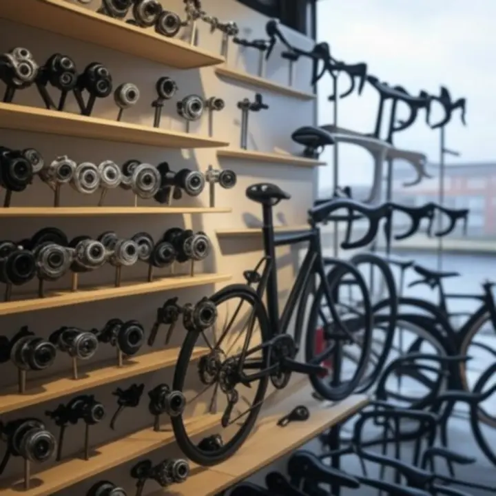 Close-up overzicht van hoogwaardige fietscomponenten