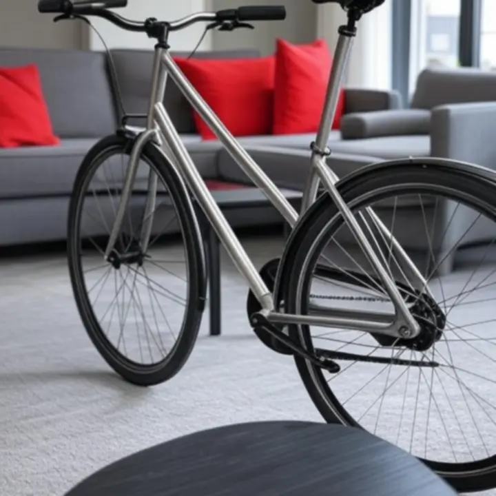 Moderne fiets die stijlvol is geïntegreerd in een eigentijds interieur