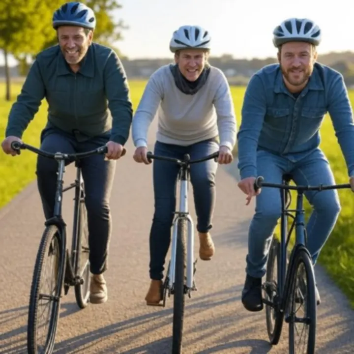 Moderne sportieve fietsen in beweging gefotografeerd in een dynamisch buitenlandschap.