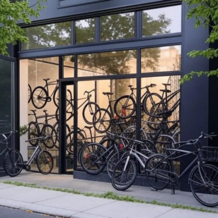 Mat zwarte gevel van de BikeMorra fietswinkel met moderne uitstraling