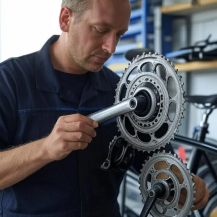 Fietstechnici aan het werk in de werkplaats